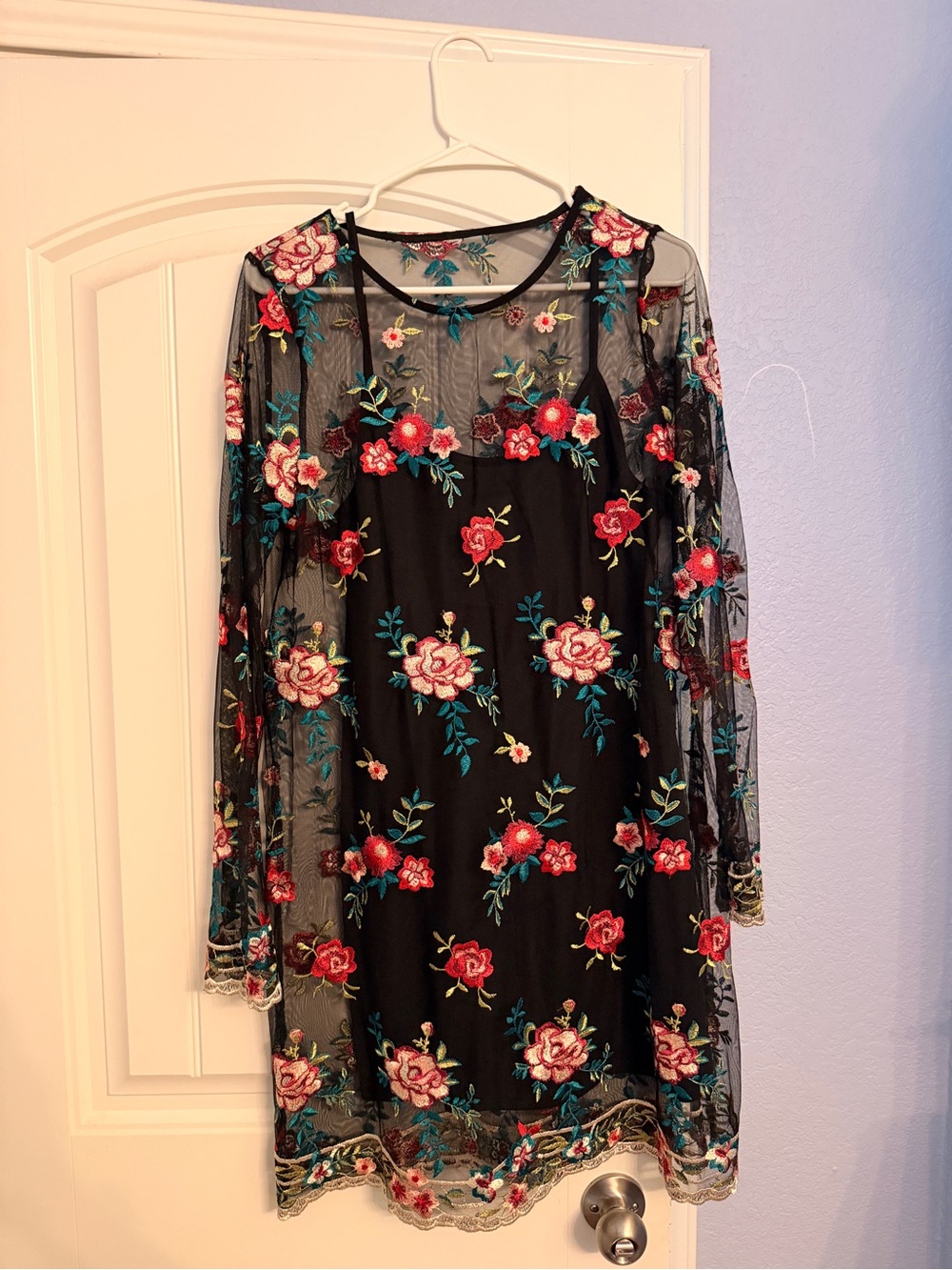 Mesh Embroidered Dress + Slip - Medium